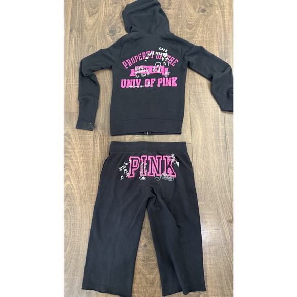 Victoria Secret Pink Rare Vintage Sweatsuit University Of Pink Crop Pants XS - Picture 1 of 11